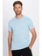Unisex 5'li Paket Siyah-Taş-Mavi-Açık Mavi-Beyaz Slim Fit Dar Kesim Pamuk Bisiklet Yaka Tişört 4
