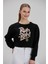 Kadın Siyah Baskılı Sweatshirt 1