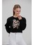 Kadın Siyah Baskılı Sweatshirt 2