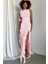 Ruffles Yırtmaçlı Kolsuz Elbise - Pembe 4