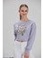 Kadın Lila Baskılı Sweatshirt 1