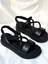 BA04577 Siyah Kadın Çapraz Borulu Yumuşak Tabanlı 5 cm Sandalet - 36 2