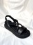 BA04577 Siyah Kadın Çapraz Borulu Yumuşak Tabanlı 5 cm Sandalet - 36 3