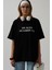 Ön Baskılı Oversize Siyah T-Shirt 3