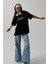 Ön Baskılı Oversize Siyah T-Shirt 5