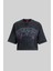 Kadın Kısa Kollu Yıkamalı Kısa T-Shirt Siyah 1