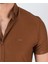 Erkek Likralı Kahve Kısa Kol Gömlek 2