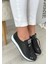 Siyah Suni Deri Bağcıklı Kadın Sneaker Ayakkabı 2