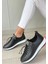 Siyah Suni Deri Bağcıklı Kadın Sneaker Ayakkabı 1