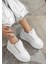 Beyaz Suni Deri Bağcıklı Kadın Sneaker Ayakkabı 1