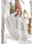 Beyaz Suni Deri Bağcıklı Kadın Sneaker Ayakkabı 2