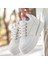 Beyaz Suni Deri Bağcıklı Kadın Sneaker Ayakkabı 4