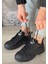 Siyah Suni Deri Bağcıklı Sneaker Kadın Ayakkabı 1