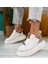 Beyaz Suni Deri Bağcıklı Kadın Sneaker Ayakkabı 4