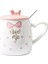 Porselen Kupa Bardak Mug Hediyelik Ürün Metal Kaşıklı Kapaklı Beyaz Pembe 1 Adet 2