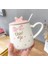 Porselen Kupa Bardak Mug Hediyelik Ürün Metal Kaşıklı Kapaklı Beyaz Pembe 1 Adet 5