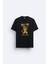 Rock N Roll Baskılı Bisiklet Yaka Normal Kalıp Siyah Tişört T-Shirt 1
