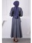 Lacivert Kruvaze Yaka Bel Kuşaklı Kot Elbise 3