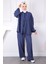 Lacivert Ön Bağlamalı Kimono Pantolonlu Takım 1