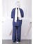 Lacivert Ön Bağlamalı Kimono Pantolonlu Takım 3