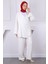 Krem Ön Bağlamalı Kimono Pantolonlu Takım 2