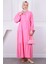 Pembe Yarım Düğmeli Modal Elbise 2