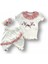 Miraylife 6-9 9-12 12-18 Ay Çiçek Nakışlı Roman Şalvar Bandanalı Kısa Kollu Sweat 3lü Kız Bebek Takımı 1