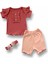 Miraylife 3-6 6-9 9-12 12-18 Ay Düğme Detaylı Bandanalı Kısa Kollu Sweat 3lü Kız Bebek Takımı 1