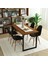 Desk Masif Ahşap Teak Renk Sandalyeli Siyah Metal Ayaklı Yemek Masası Takımı 2