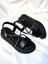BA04577 Siyah Kadın Çapraz Taş Yumuşak Tabanlı 5 cm Sandalet - 36 3