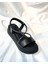 BA04577 Siyah Kadın Çapraz Taş Yumuşak Tabanlı 5 cm Sandalet - 36 4