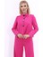 Oval Dik Yaka Kısa Ceket-Fuşya 1
