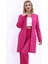 Sıfır Yaka Düz Uzun Ceket-Fuşya 2