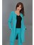 Sıfır Yaka Düz Uzun Ceket-Turkuaz 1