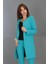 Sıfır Yaka Düz Uzun Ceket-Turkuaz 3