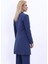 Kendinden Dik Yakalı Tek Düğmeli Uzun Ceket-Indigo 4