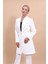 Kendinden Dik Yakalı Tek Düğmeli Uzun Ceket-Beyaz 5