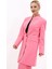 Kendinden Dik Yakalı Tek Düğmeli Uzun Ceket-Pembe 2