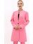 Kendinden Dik Yakalı Tek Düğmeli Uzun Ceket-Pembe 5