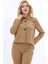 Oval Dik Yaka Kısa Ceket-Camel 2