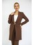 Şal Yaka Cepli Uzun Ceket-Kestane 1