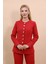 Sıfır Yaka Boydan Düğmeli Ceket-Kırmızı 2