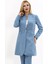Kendinden Dik Yakalı Tek Düğmeli Uzun Ceket-Deniz 2