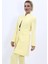 Kendinden Dik Yakalı Tek Düğmeli Uzun Ceket-Sarı 2