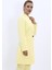 Kendinden Dik Yakalı Tek Düğmeli Uzun Ceket-Sarı 4