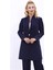 Kendinden Dik Yakalı Tek Düğmeli Uzun Ceket-Lacivert 1