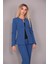 Oval Yaka Yandan Kuplu Klasik Ceket-Indigo 3