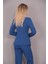 Oval Yaka Yandan Kuplu Klasik Ceket-Indigo 5
