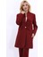 Kendinden Dik Yakalı Tek Düğmeli Uzun Ceket-Bordo 1