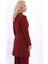 Kendinden Dik Yakalı Tek Düğmeli Uzun Ceket-Bordo 3
